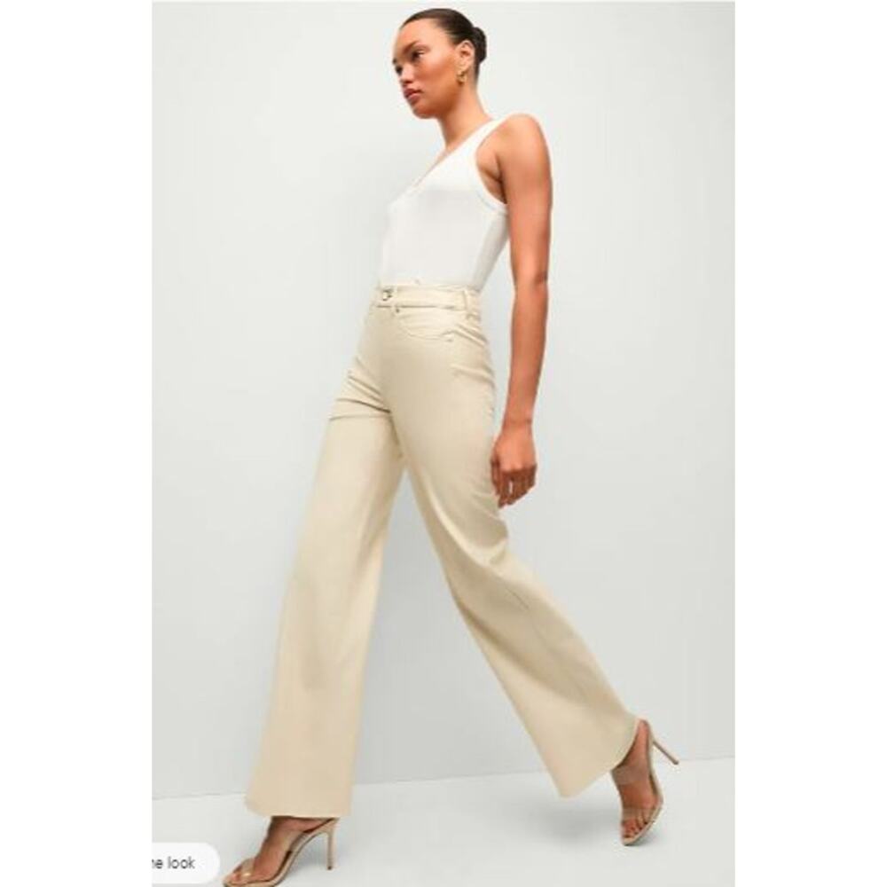 Veronica Beard Taylor High Rise Wide Leg Vegan Pants Jeans 23 NWT 325 Ecru IRRG